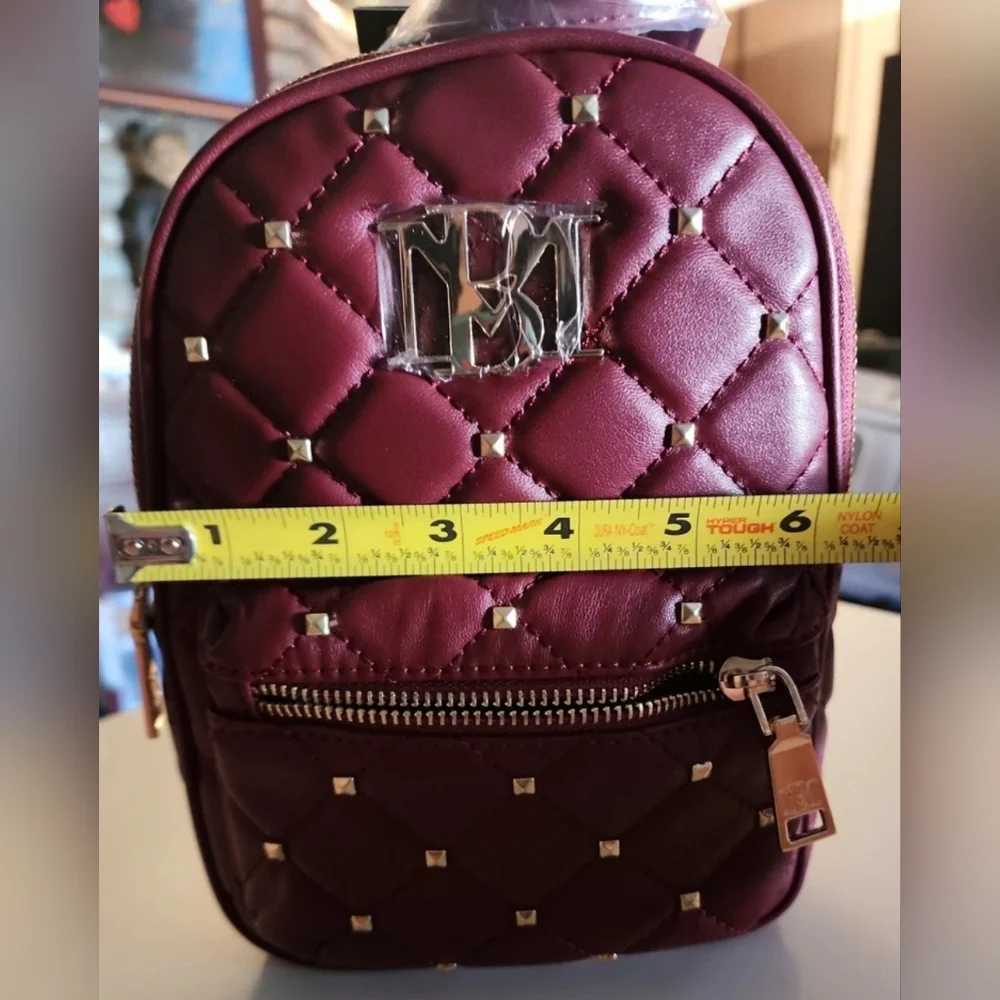 Badgley Mischka Small Quilted Diamond studded Burgundy Backpack